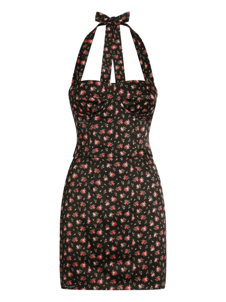 Dolce Gabbana Floral Print Mini Dress — Black — Size XS — Front View