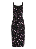 Dolce Gabbana Floral Print Midi Dress — Black — Size XS — Front View