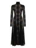 Dolce Gabbana Lace High Neck Midi Dress — Black — Size XS — Front View
