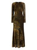 Etro Floral Paisley Velvet Maxi Dress — Gold — Size XS — Front View