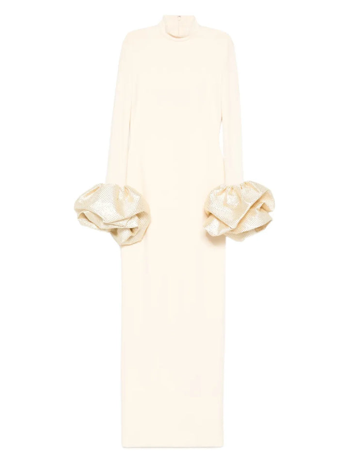 Solace London Long Sleeve Maxi Dress — Beige — Size S — Front View