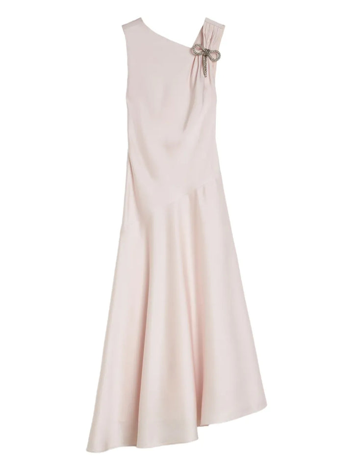 Jil Sander Jewel Bow Flared Evening Dress — Red/ Pink — Size L — Front View
