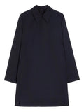 Jil Sander Pointed Collar Wool Gabardine Mini Dress — Blue — Size M — Front View