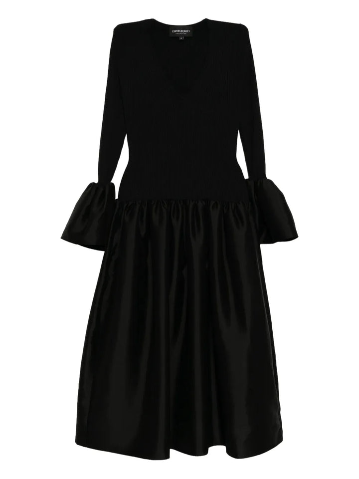 Cynthia Rowley Flared Sleeves Dress — Black/ Red — Size S — Front View