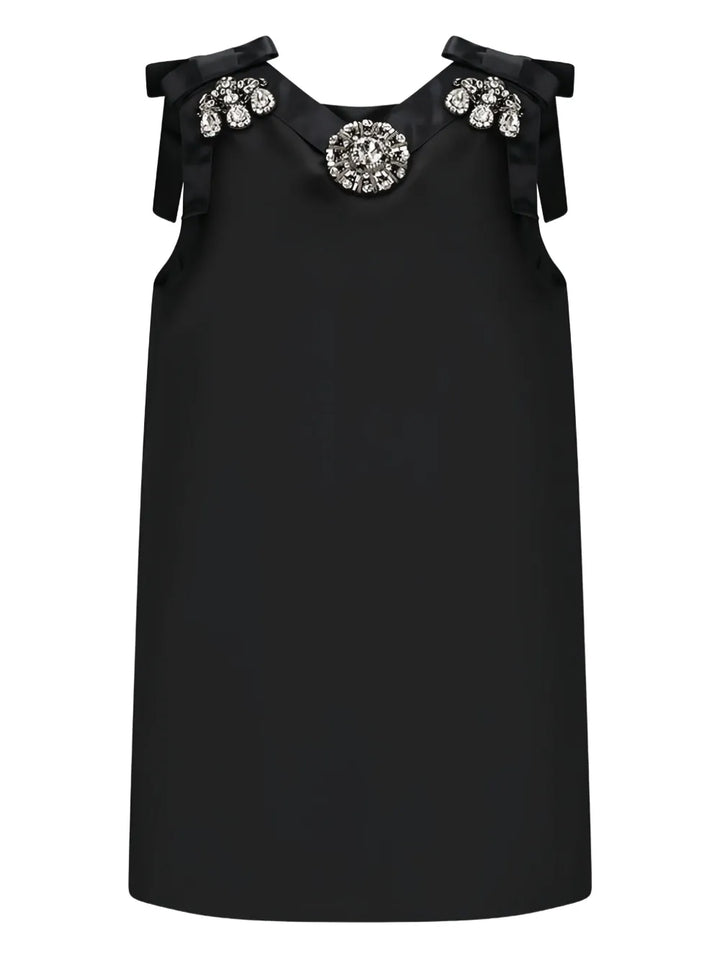 Dolce Gabbana Crystal Embellishment Mini Dress — Black — Size XS — Front View