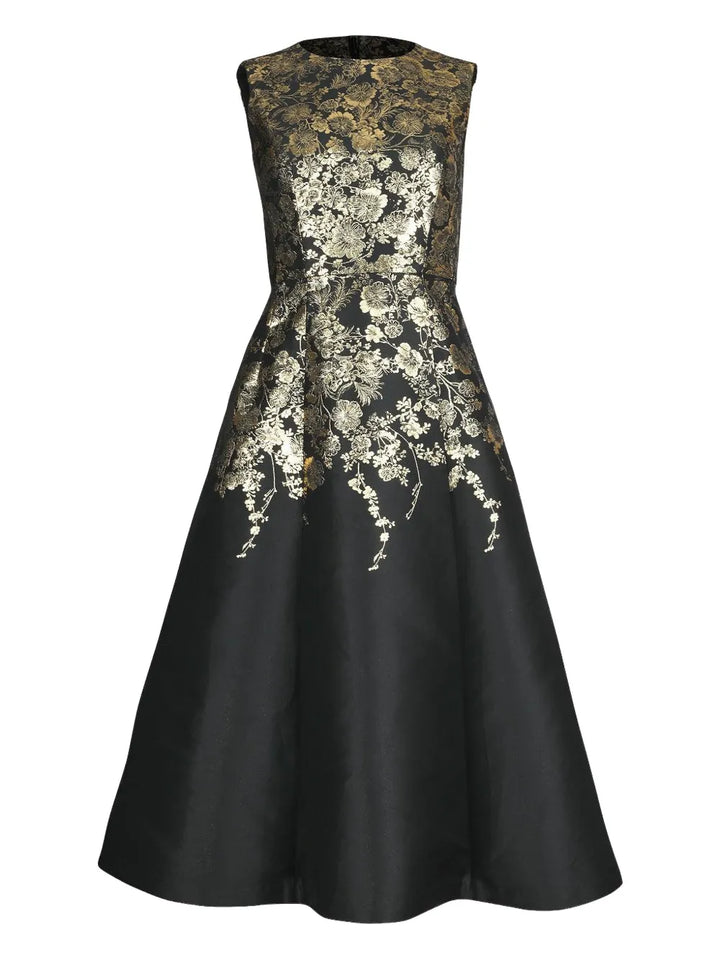Adam Lippes Eloise Floral Embellished Midi Dress — Black/ Red — Size XS — Front View
