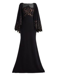 Tadashi Shoji Cape Lace Maxi Dress — Black — Size XS — Front View