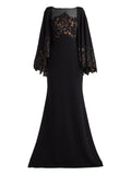 Tadashi Shoji Cape Lace Maxi Dress — Black — Size XS — Front View