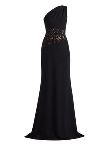Tadashi Shoji One Shoulder Floral Detail Maxi Dress — Black — Size XXL — Front View