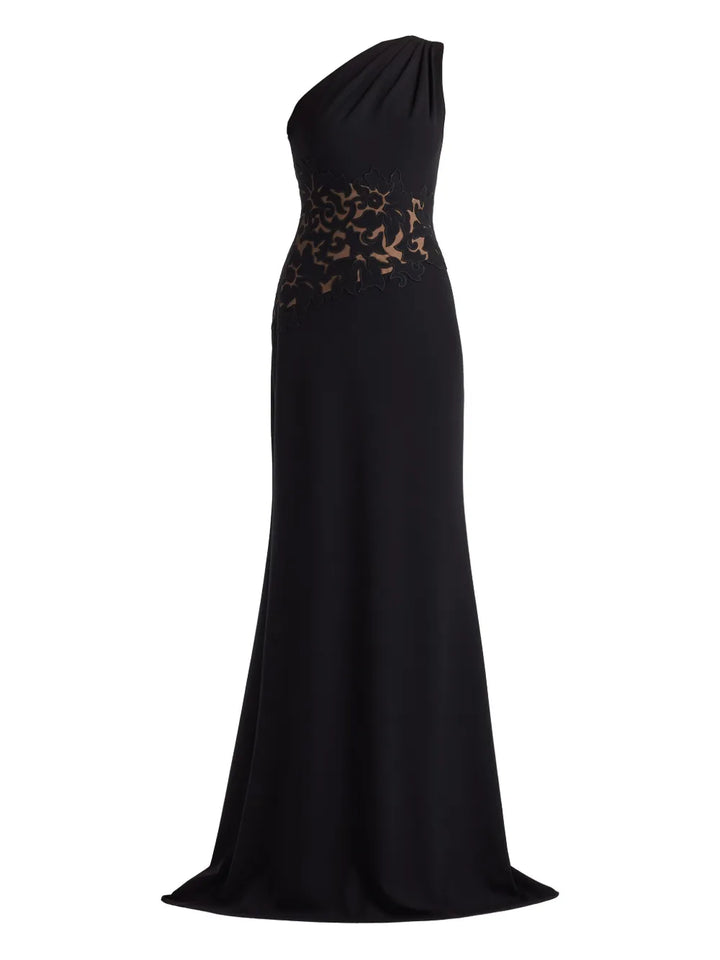Tadashi Shoji One Shoulder Floral Detail Maxi Dress — Black — Size XXL — Front View