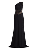 Tadashi Shoji One Shoulder Floral Detail Maxi Dress — Black — Size XXL — Front View