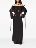 Nina Ricci Ruffled Bow Silk Maxi Dress — Black — Size XS — Front View