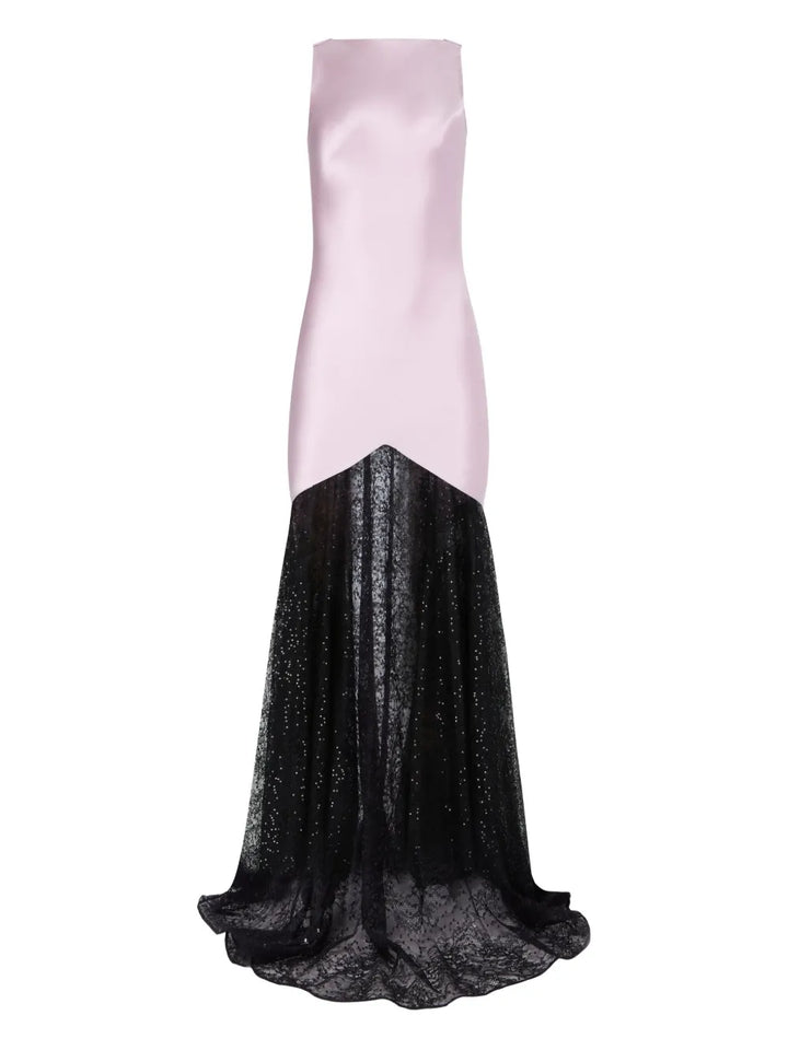 Nina Ricci Mermaid Lace Detail Maxi Dress — Black/ Purple — Size S — Front View