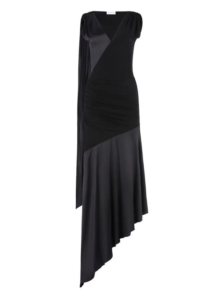 Nina Ricci Asymmetrical Midi Dress — Black — Size XS — Front View