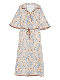 Zimmermann Daylight Print Midi Dress — Beige/ Blue — Size XXL — Front View