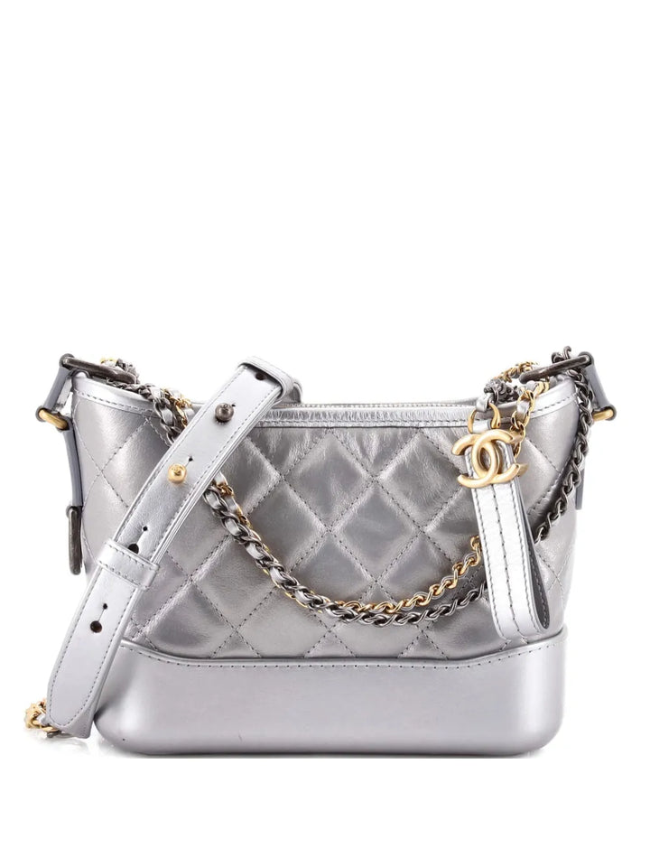 Chanel Pre Owned Gabrielle Quilted Metallic Aged Calfskin Small Hobo Bag — Same as shown — Size One Size — Front View