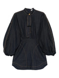 Zimmermann Bishop Sleeve Denim Mini Dress — Blue — Size XXS — Front View