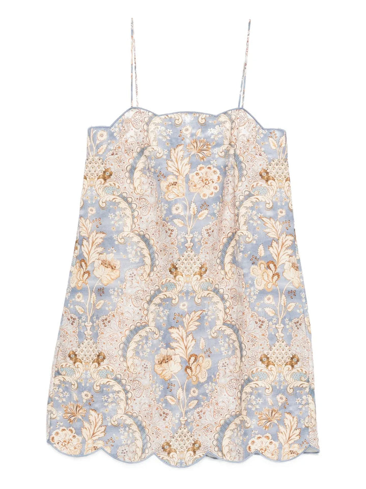 Zimmermann Daylight Scallop Mini Dress — Blue — Size M — Front View