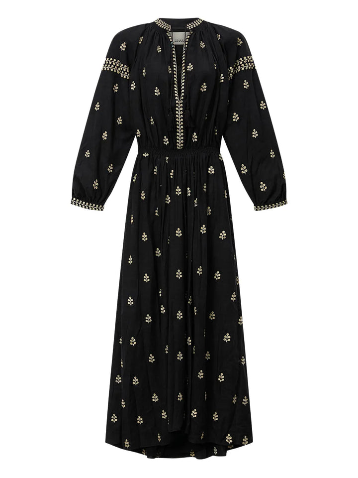 Isabel Marant Maxi X Rodilia Embroidered Dress — Black/ Red — Size S — Front View