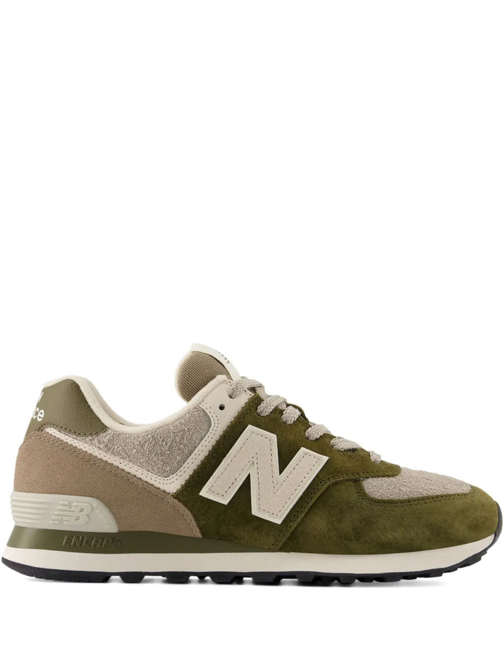 New Balance 574 Lace-Up Suede-Panelled — Beige — Size US M 3.5 - US W 5 — Front View
