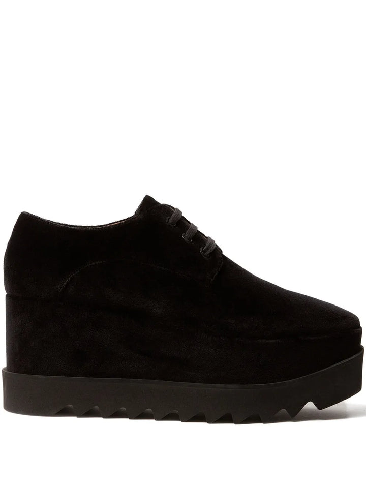 Stella McCartney 55Mm Elyse Velvet Platform Lace-Up — Black — Size US M 3.5 - US W 5 — Front View