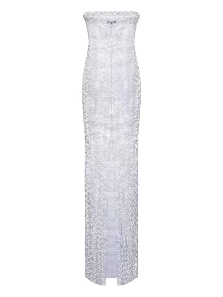 Santa Brands Rhinestone Mesh Maxi Dress — White — Size XS — Front View