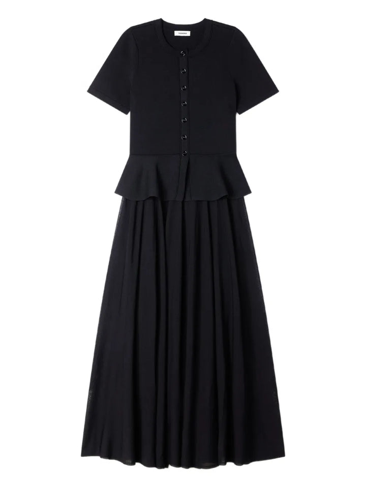 Sandro Button Fitted Knitted Dress — Black/ Red — Size S — Front View