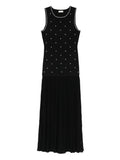 Sandro Floral Embellishment Knitted Maxi Dress — Black — Size XS — Front View