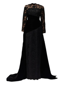 Tha Seen Lace Panel Maxi Dress — Black — Size L — Front View