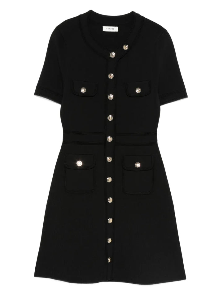 Sandro Button Detail Mini Dress — Black — Size XS — Front View