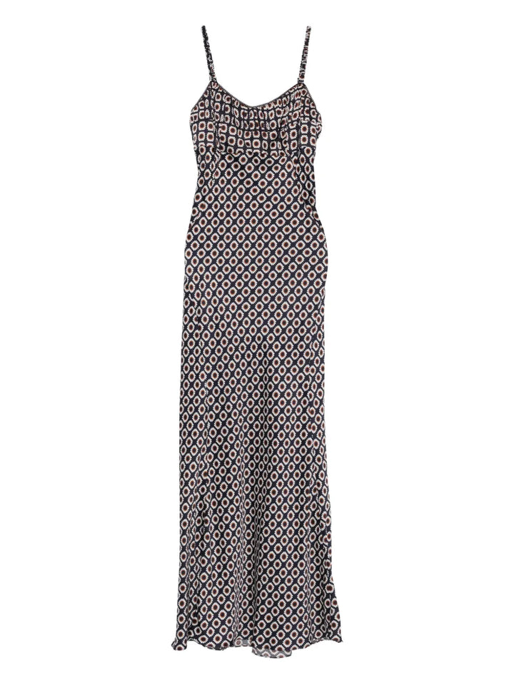 Sandro Printed Lace Up Maxi Dress — Blue — Size XS — Front View