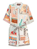 Alemais Michelle Abstract Print Mini Dress — Brown/ Red — Size XS — Front View