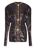 Balmain Sequin Embellished Plaid Dress — Black — Size XS — Front View