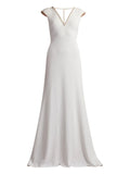 Tadashi Shoji Marcellina Beaded V Neck Maxi Dress — Ivory — Size XS — Front View