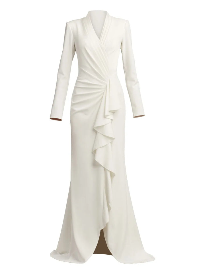 Tadashi Shoji Markum Long Sleeve Gown — Ivory — Size XS — Front View