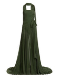 Elie Saab Ruched Tie Maxi Dress — Green — Size XS — Front View