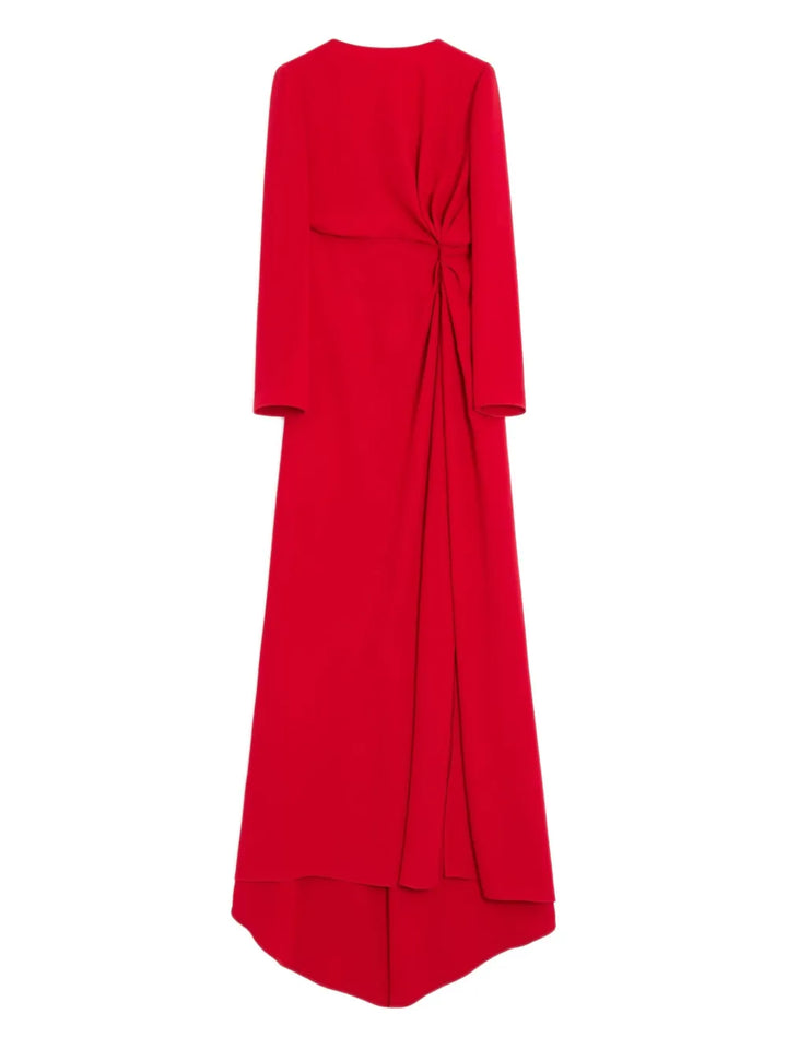 Valentino Garavani Cady Couture Ruched Maxi Dress — Red — Size XS — Front View