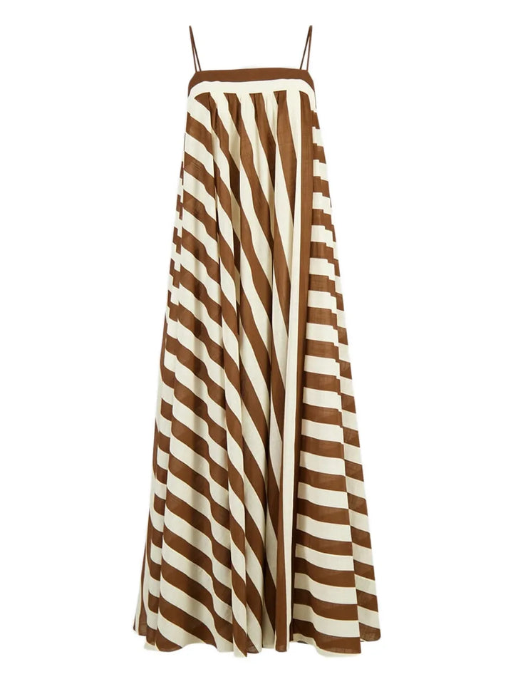 Zimmermann Striped Maxi Dress — Beige/ Brown — Size XS — Front View
