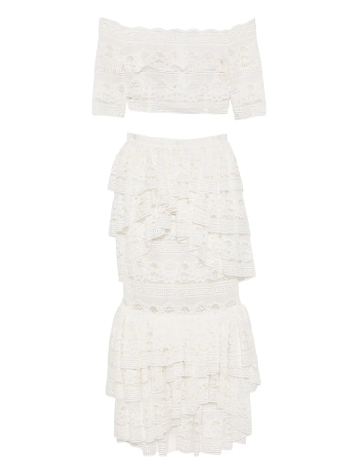 Saiid Kobeisy Lace Ruffled Dress — White — Size S — Front View