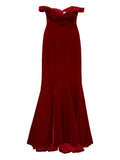 Saiid Kobeisy Velvet Off Shoulder Dress — Red — Size XS — Front View