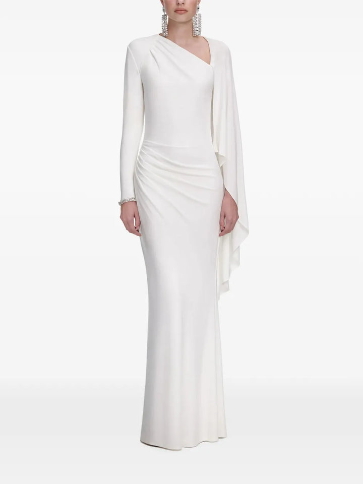 Self Portrait Draped Maxi Dress — White — Size XS — Front View