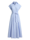 Polo Ralph Lauren Emma Striped Pattern Tie Waist Maxi Dress — Blue — Size S — Front View