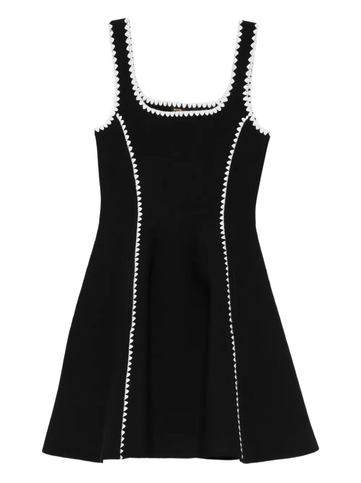 Maje Scalloped Knitted Midi Dress — Black — Size XS — Front View