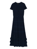 Maje Short Sleeve Knitted Midi Dress — Navy — Size S — Front View