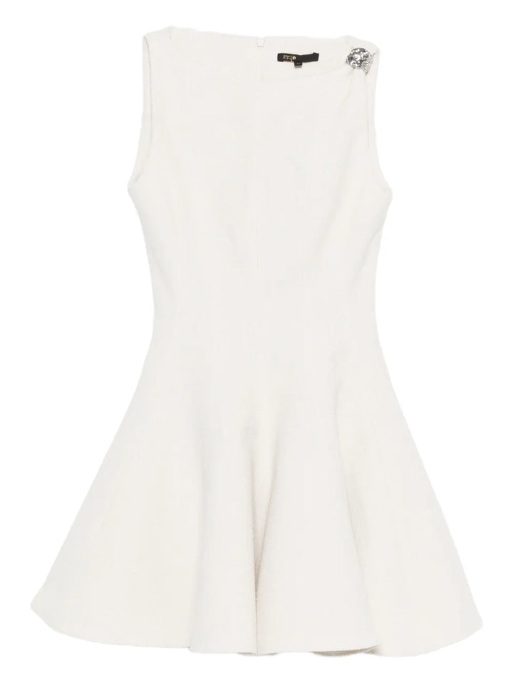 Maje Buckle Applique Cotton Dress — White — Size S — Front View