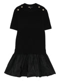 Maje Bubble Hem Short Sleeve Mini Dress — Black — Size S — Front View