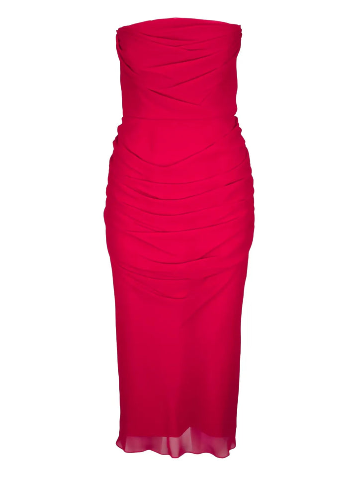 Carolina Herrera Strapless Draped Midi Dress — Red — Size XXS — Front View
