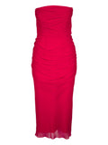 Carolina Herrera Strapless Draped Midi Dress — Red — Size XXS — Front View