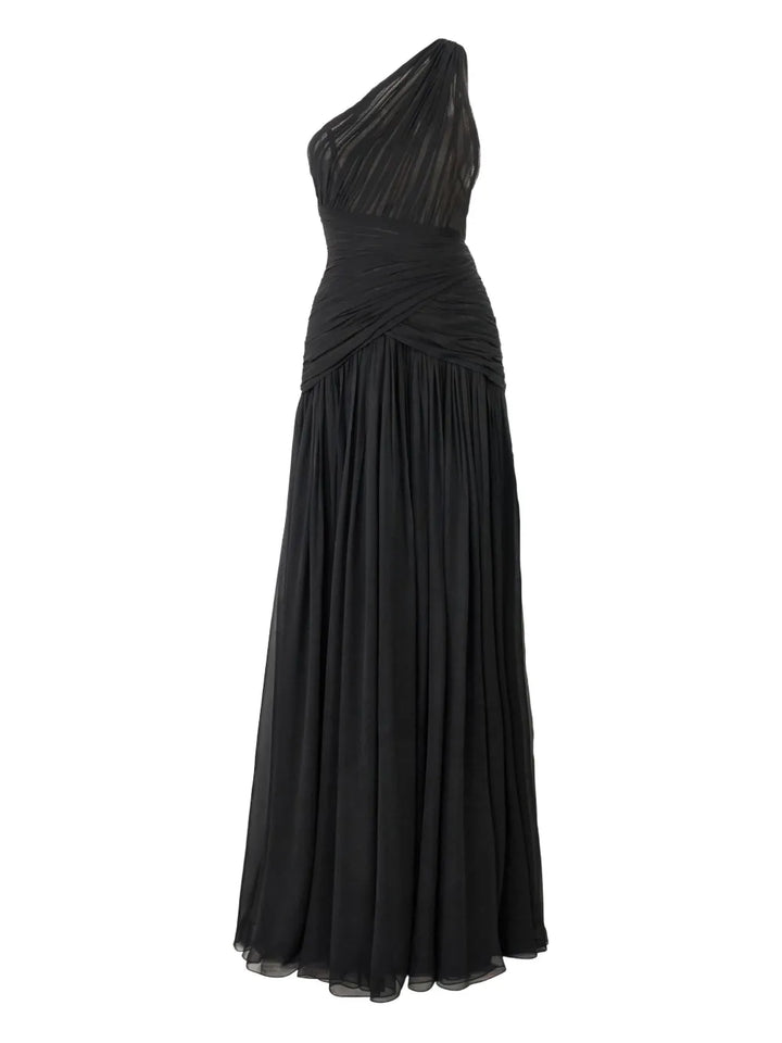 Carolina Herrera Gathered One Shoulder Gown — Black/ Red — Size XS — Front View