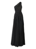 Carolina Herrera Gathered One Shoulder Gown — Black/ Red — Size XS — Front View